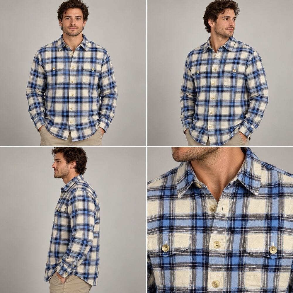American Eagle Super Soft Plaid Flannel Shirt Men's Medium Blue White